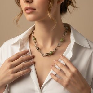 Silpada 925 Sterling Silver Link Jade Citrine Smoky Quartz Necklace retired